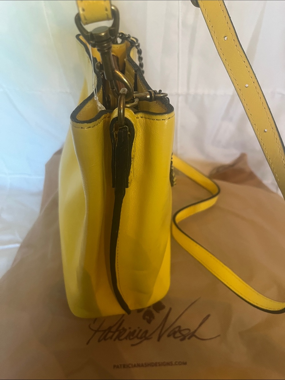 Patricia Nash Bright Yellow Leather Chain-Accent Crossbody - Picture 3 of 16